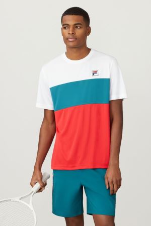 FILA Legend Colorblocked Crew Shirts White / Red,Mens Tennis | CA.TMZLGW481